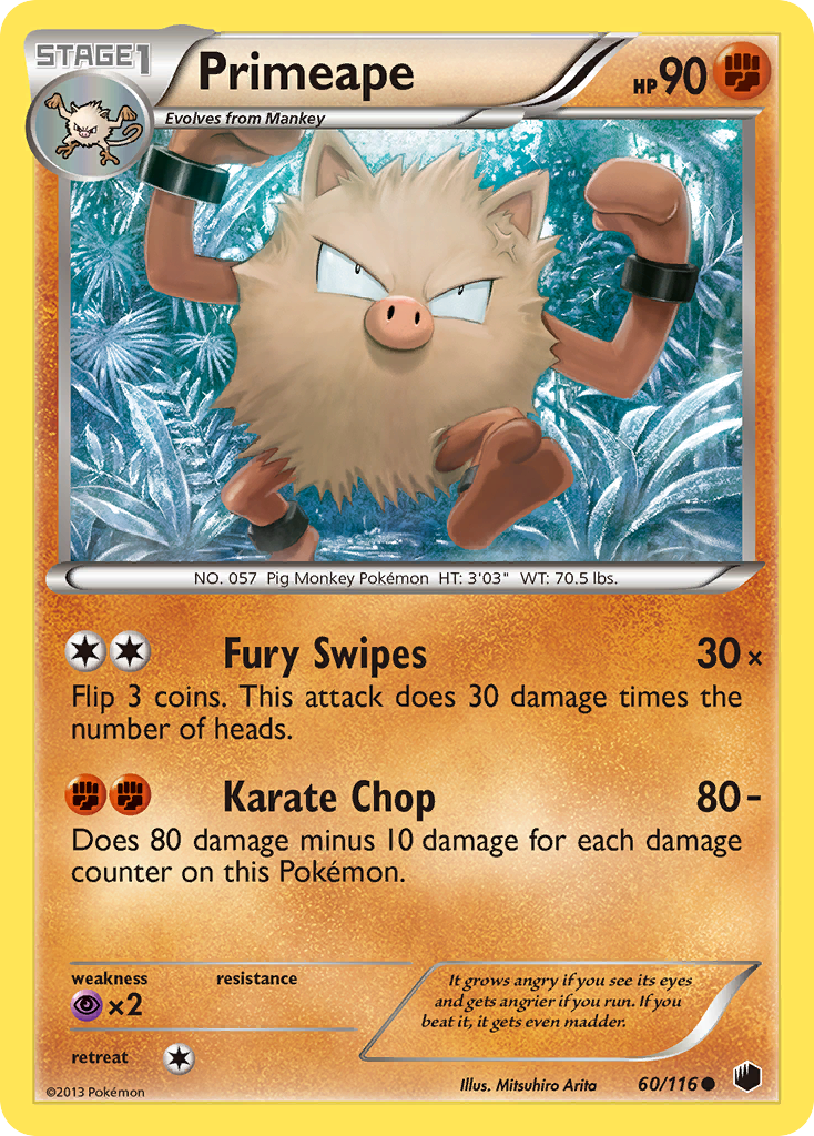Primeape 60/116 Pokémon card from Plasma Freeze (2013), English Common