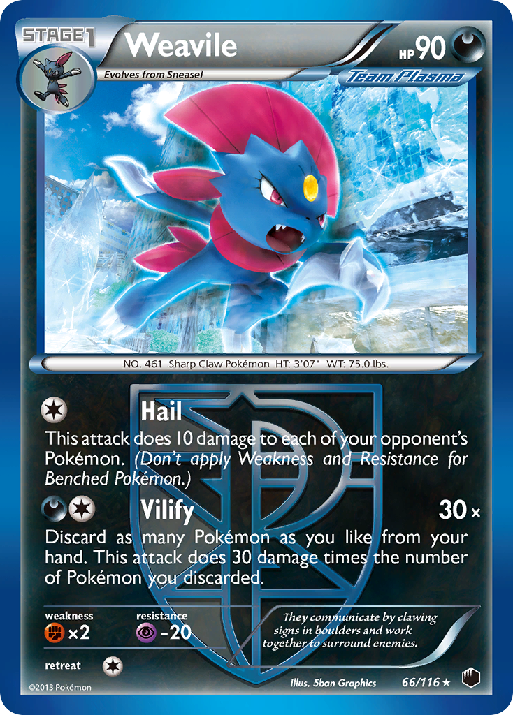 Weavile 66/116 Pokémon card from Plasma Freeze (2013), English Rare