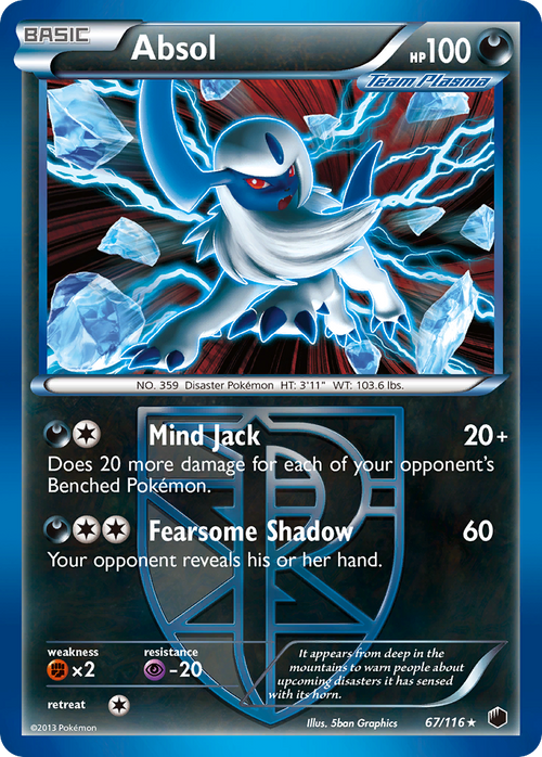 Absol 67/116 Pokémon card from Plasma Freeze (2013), English Rare Holo