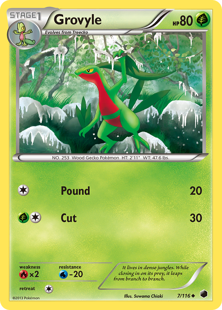 Grovyle 7/116 Pokémon card from Plasma Freeze (2013), English Uncommon