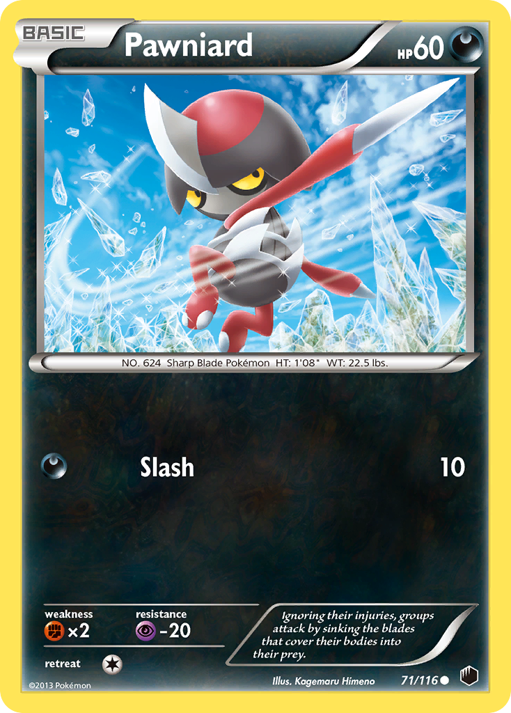 Pawniard 71/116 Pokémon card from Plasma Freeze (2013), English Common