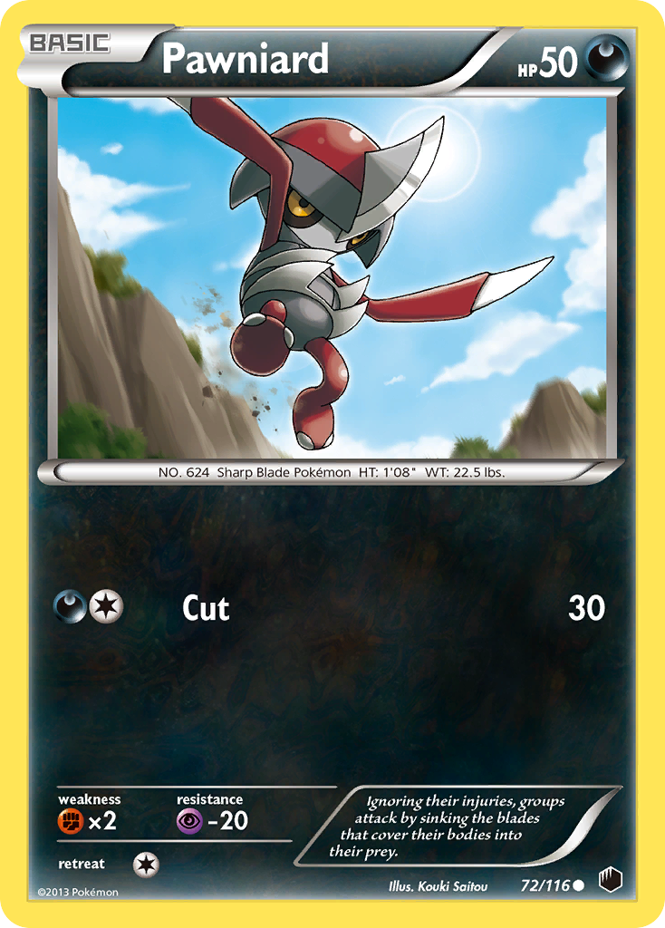 Pawniard 72/116 Pokémon card from Plasma Freeze (2013), English Common