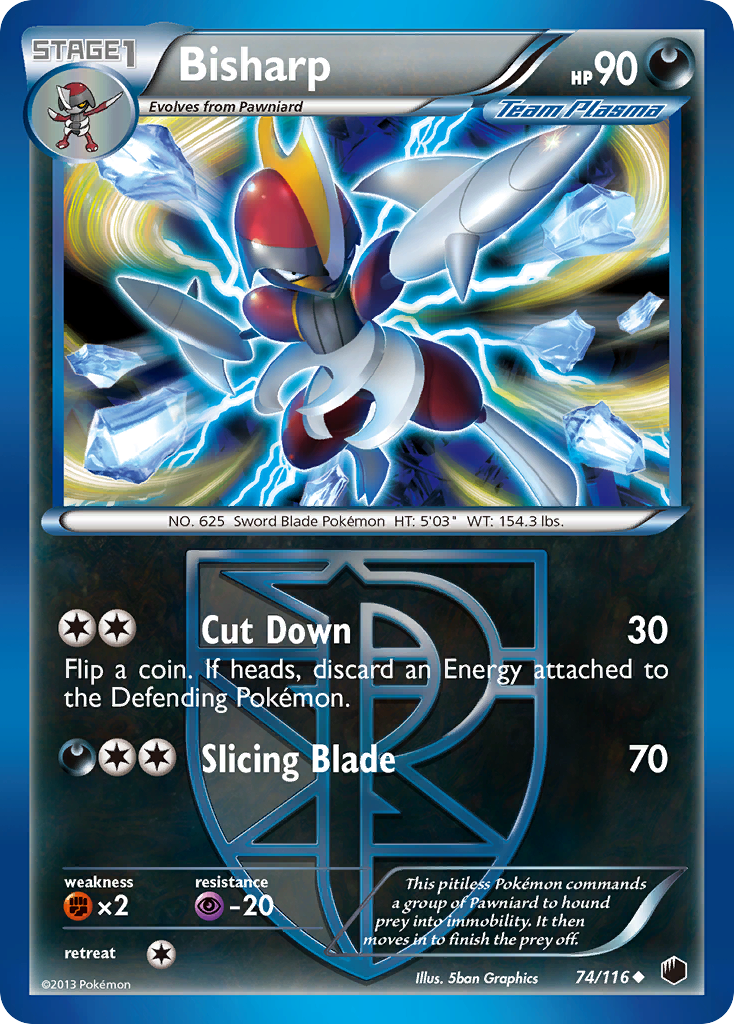 Bisharp 74/116 Pokémon card from Plasma Freeze (2013), English Uncommon