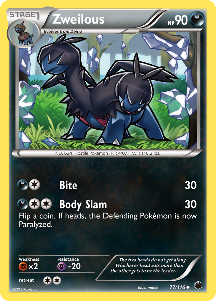 Zweilous 77/116 Pokémon card from Plasma Freeze (2013), English Uncommon