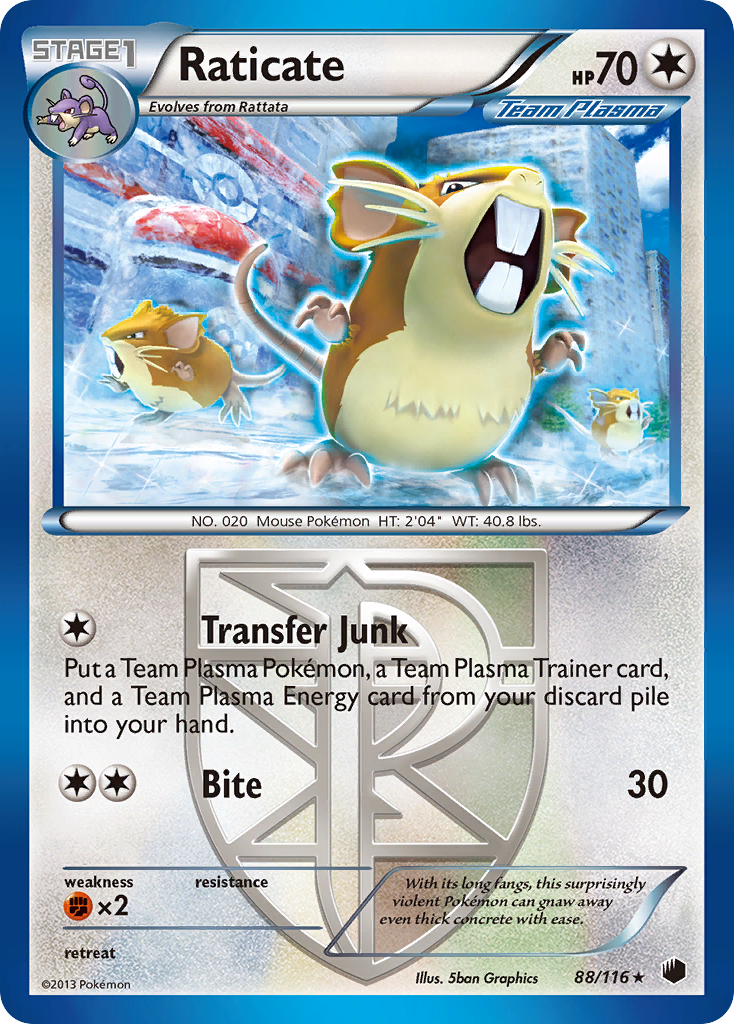 Raticate 88/116 Pokémon card from Plasma Freeze (2013), English Rare
