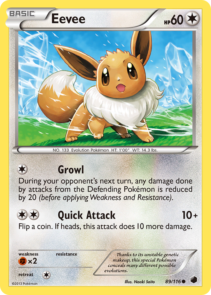 Eevee 89/116 Pokémon card from Plasma Freeze (2013), English Common