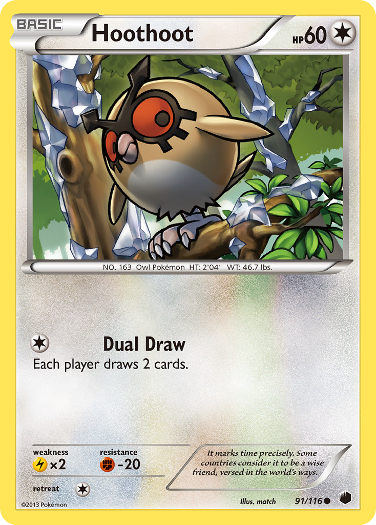 Hoothoot 91/116 Pokémon card from Plasma Freeze (2013), English Common