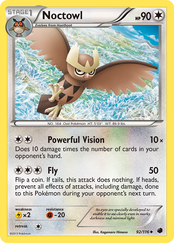 Noctowl 92/116 Pokémon card from Plasma Freeze (2013), English Uncommon