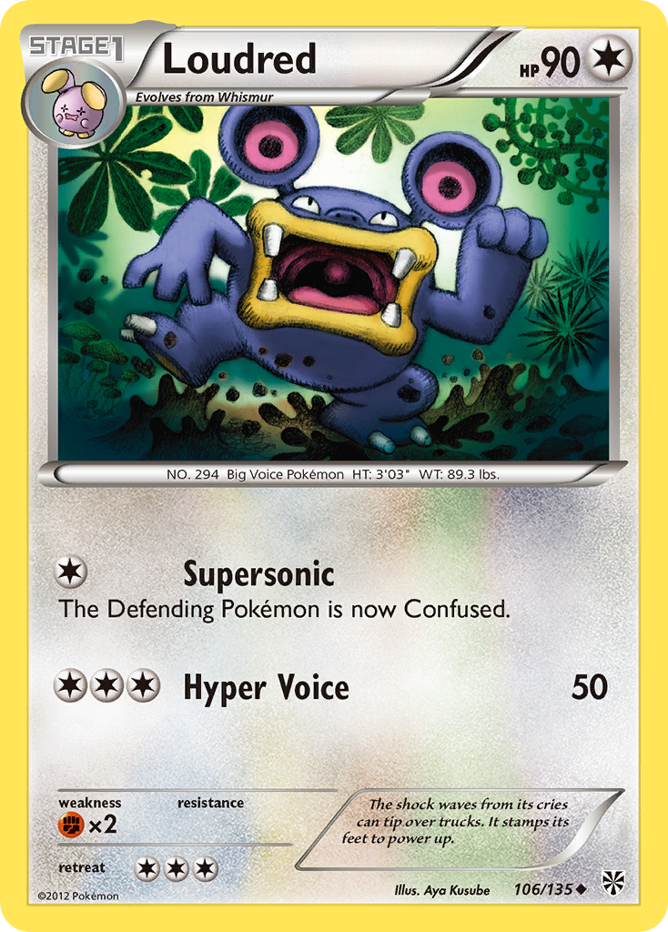 Loudred 106/135 Pokémon card from Plasma Storm (2013), English Uncommon