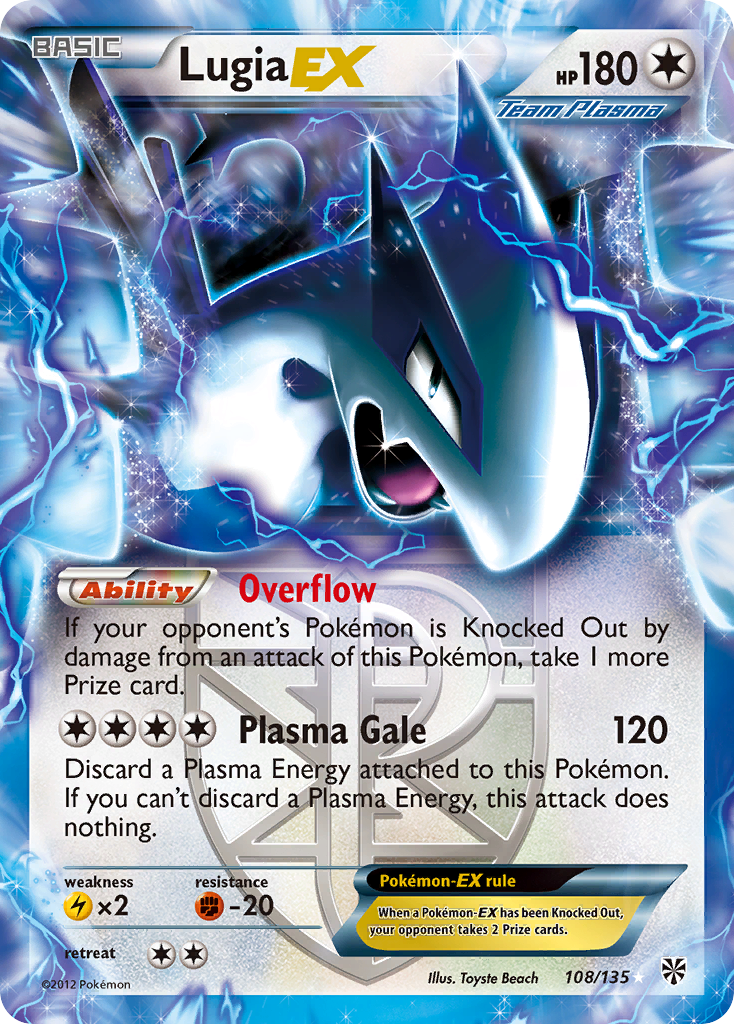 Lugia-EX 108/135 Pokémon card from Plasma Storm (2013), English Rare Holo EX