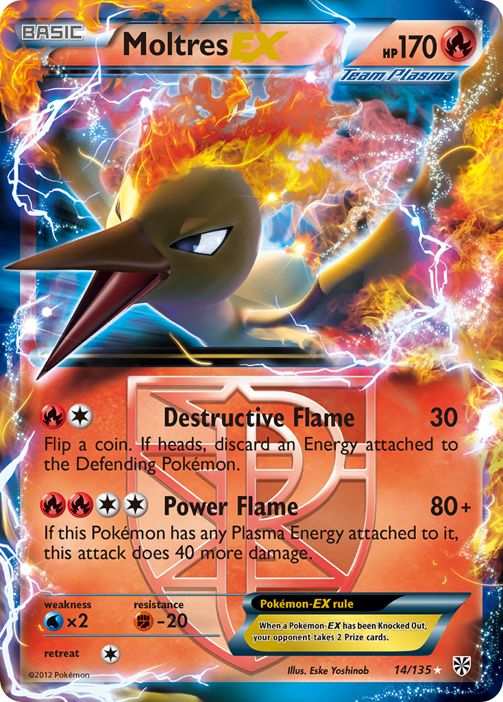 Moltres-EX 14/135 Pokémon card from Plasma Storm (2013), English Rare Holo EX
