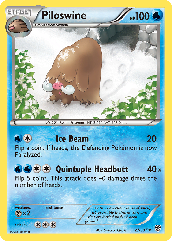 Piloswine 27/135 Pokémon card from Plasma Storm (2013), English Uncommon