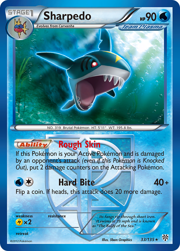 Sharpedo 33/135 Pokémon card from Plasma Storm (2013), English Rare