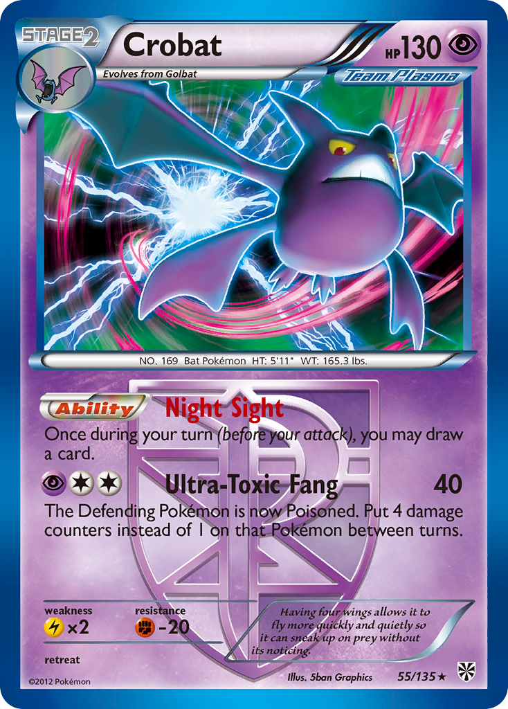 Crobat 55/135 Pokémon card from Plasma Storm (2013), English Rare Holo