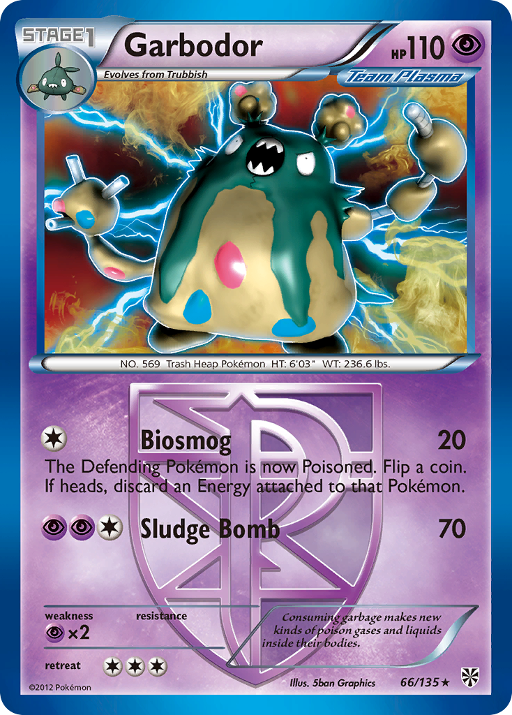 Garbodor 66/135 Pokémon card from Plasma Storm (2013), English Rare Holo
