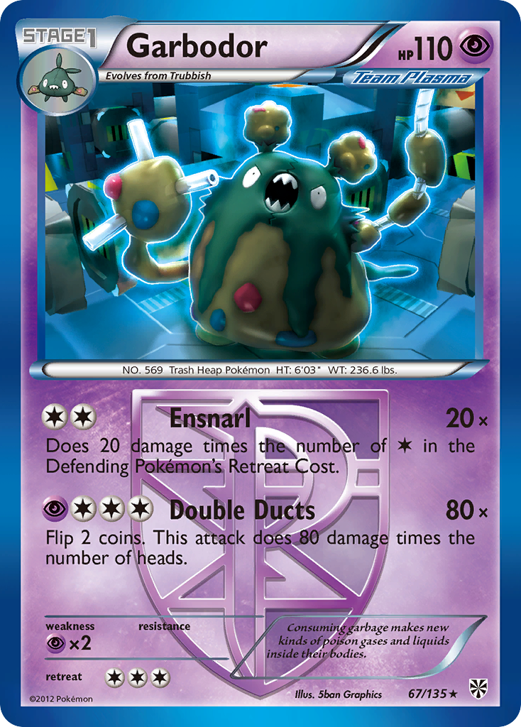 Garbodor 67/135 Pokémon card from Plasma Storm (2013), English Rare