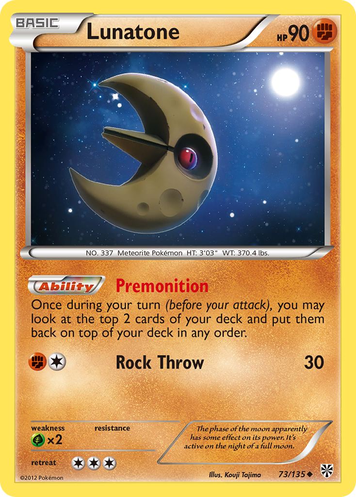 Lunatone 73/135 Pokémon card from Plasma Storm (2013), English Uncommon