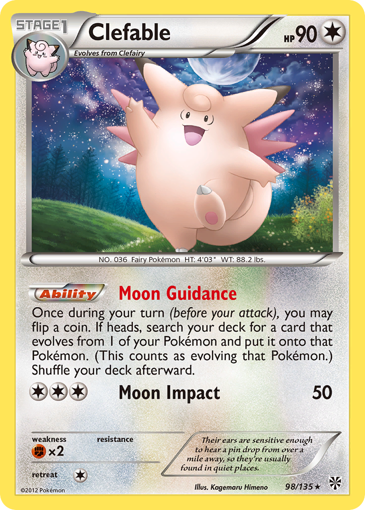 Clefable 98/135 Pokémon card from Plasma Storm (2013), English Rare