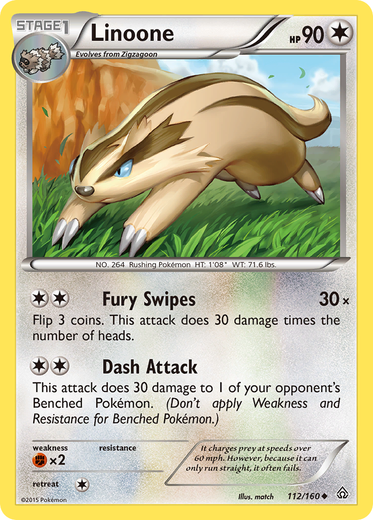 Linoone 112/160 English Pokémon card from Primal Clash (2015)