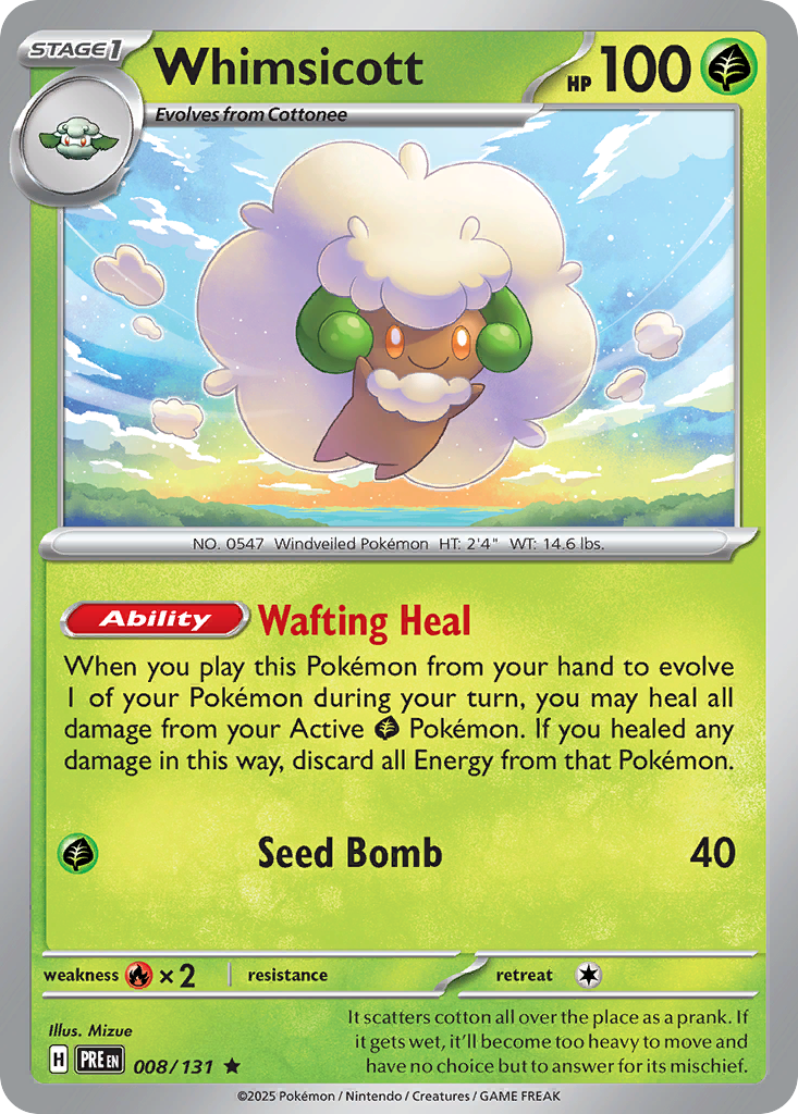 Whimsicott 8/131 — English Pokémon Prismatic Evolutions (2025)