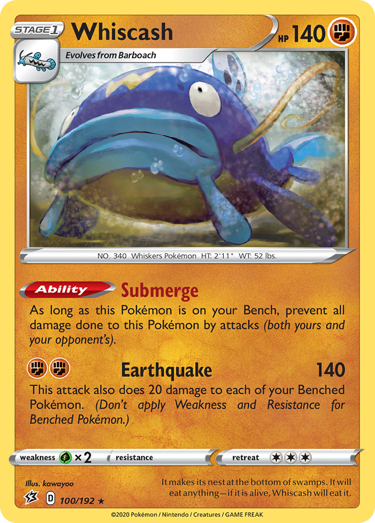 Whiscash 100/192 English Pokémon card from Rebel Clash (2020)