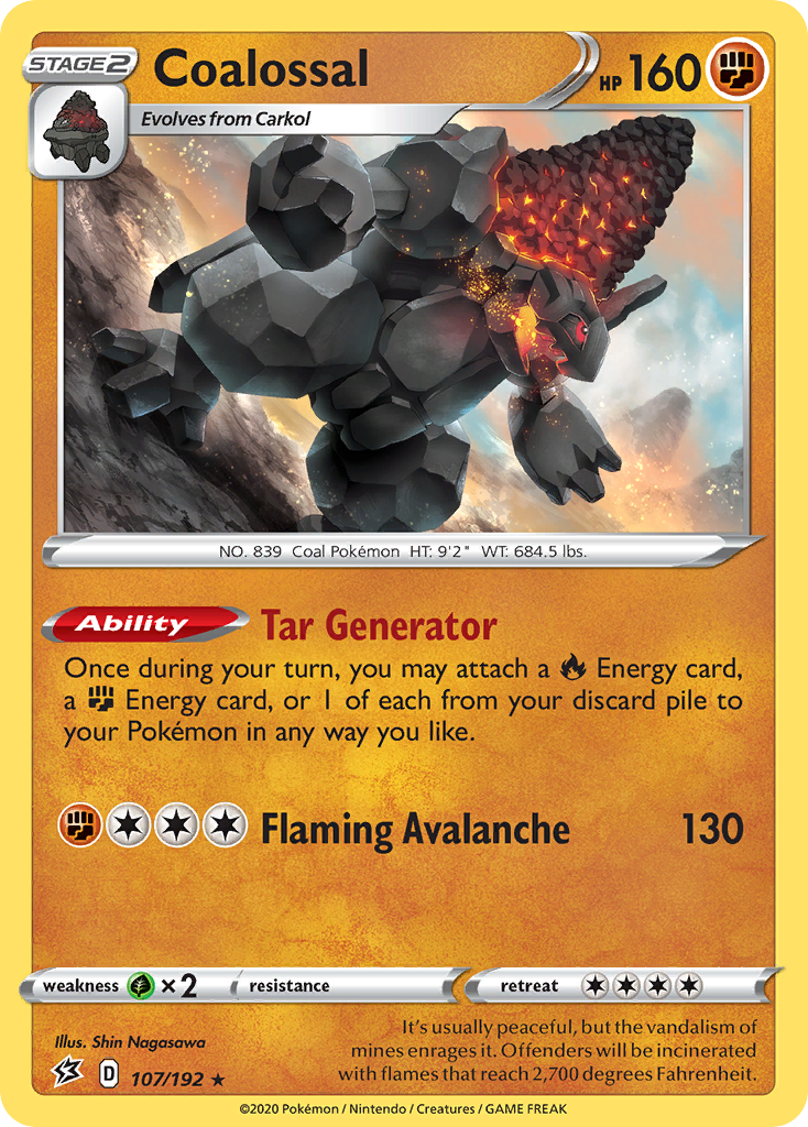 Coalossal 107/192 English Pokémon card from Rebel Clash (2020)