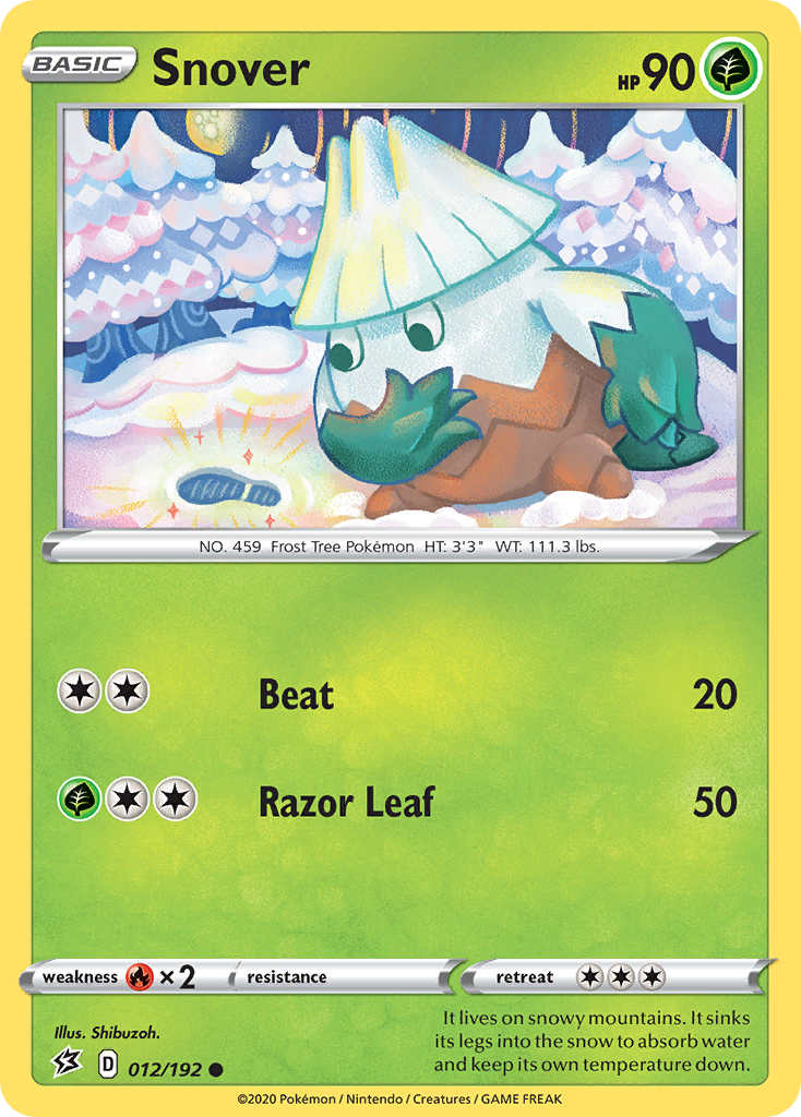 Snover 12/192 English Pokémon card from Rebel Clash (2020)