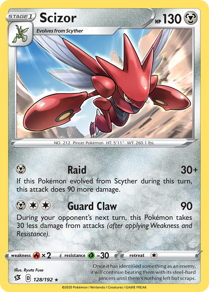 Scizor 128/192 English Pokémon card from Rebel Clash (2020)