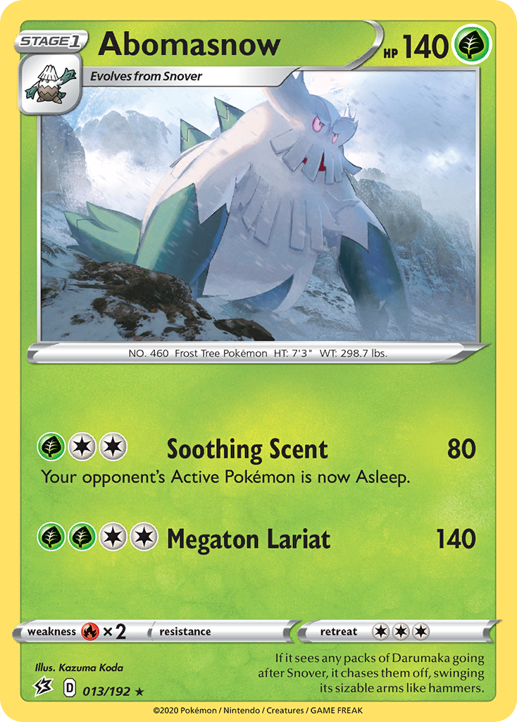 Abomasnow 13/192 English Pokémon card from Rebel Clash (2020)