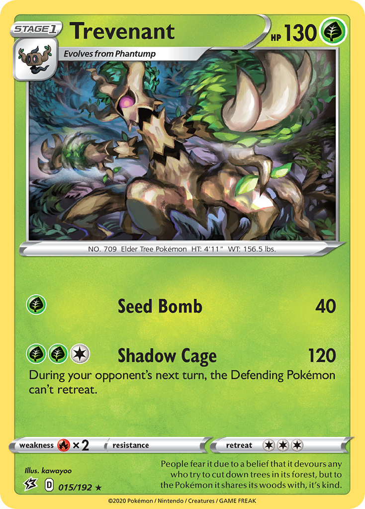 Trevenant 15/192 English Pokémon card from Rebel Clash (2020)