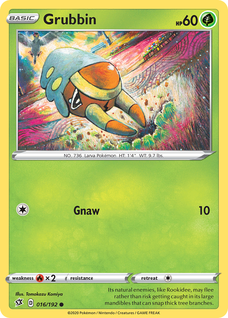 Grubbin 16/192 English Pokémon card from Rebel Clash (2020)