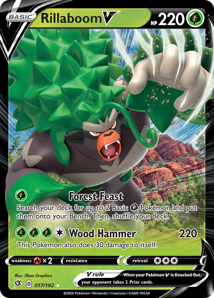 Rillaboom V 17/192 English Pokémon card from Rebel Clash (2020)