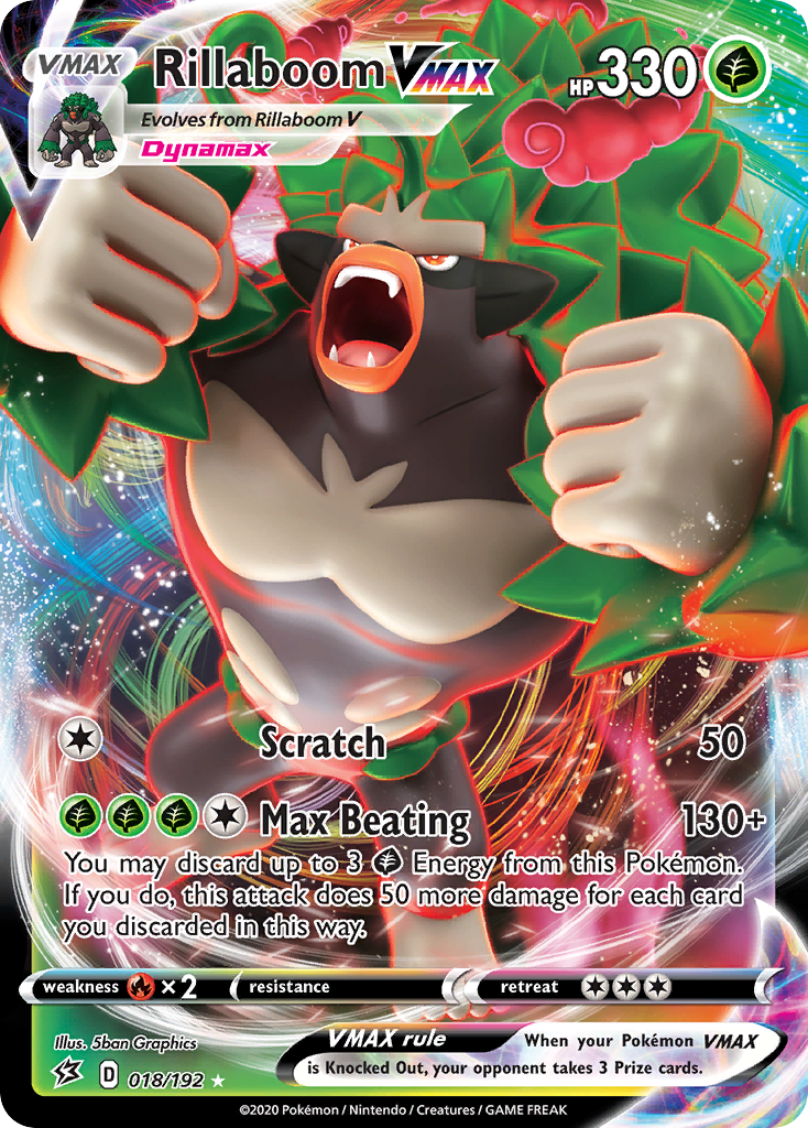 Rillaboom VMAX 18/192 English Pokémon card from Rebel Clash (2020)