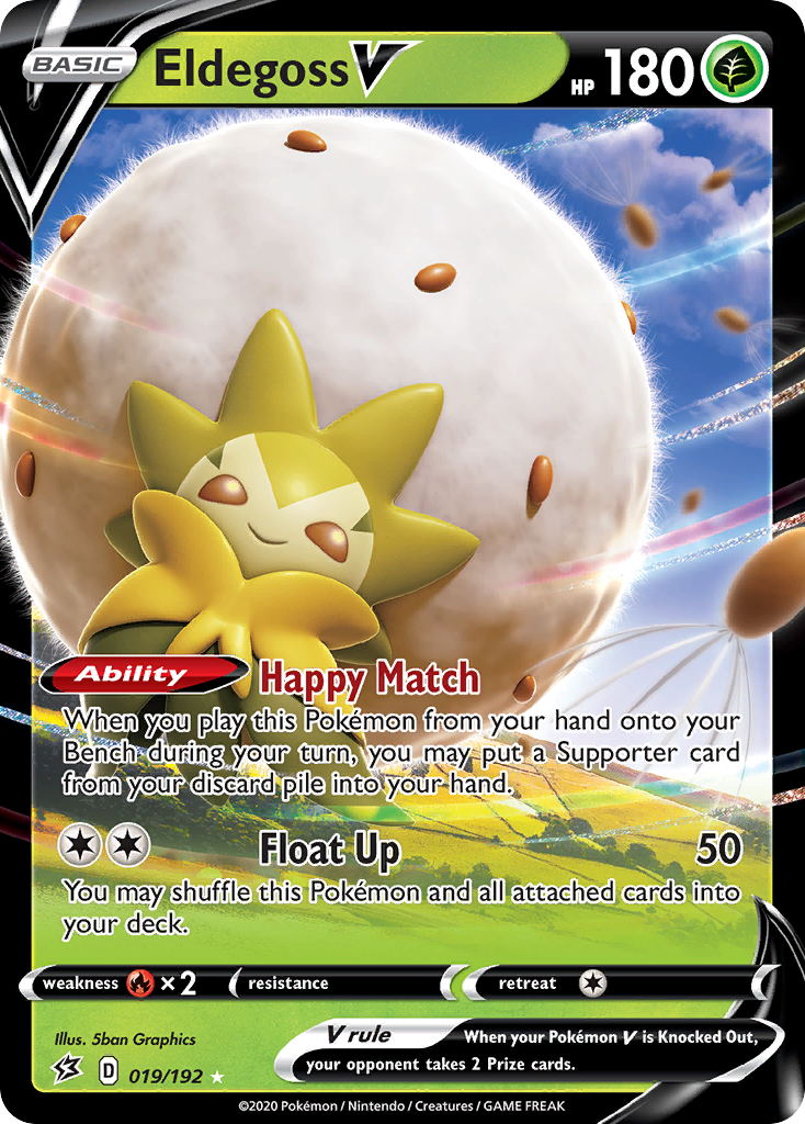 Eldegoss V 19/192 English Pokémon card from Rebel Clash (2020)