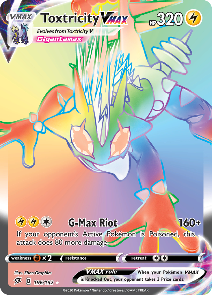 Toxtricity VMAX 196/192 English Pokémon card from Rebel Clash (2020)