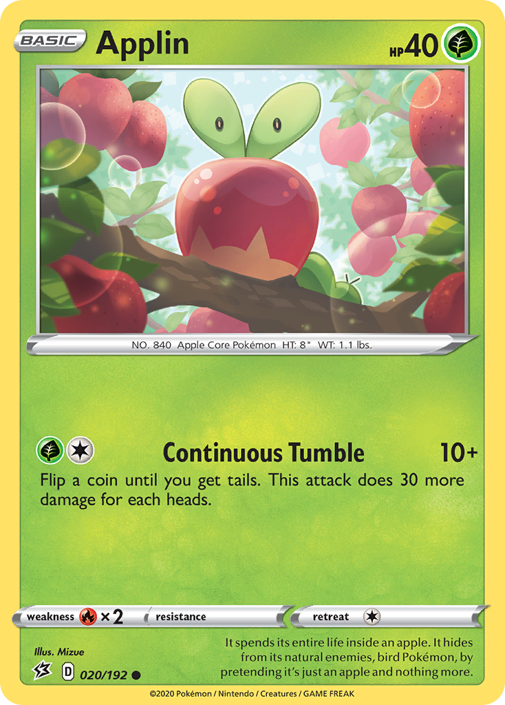 Applin 20/192 English Pokémon card from Rebel Clash (2020)