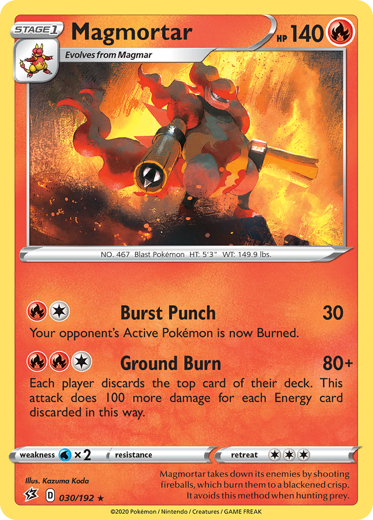 Magmortar 30/192 English Pokémon card from Rebel Clash (2020)