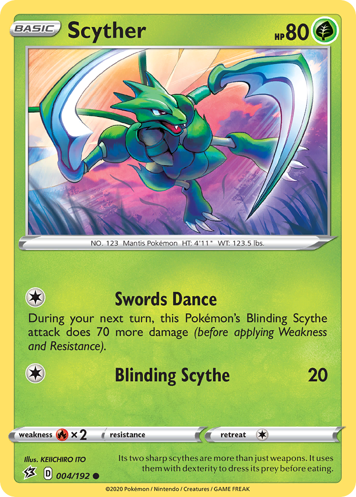 Scyther 4/192 English Pokémon card from Rebel Clash (2020)