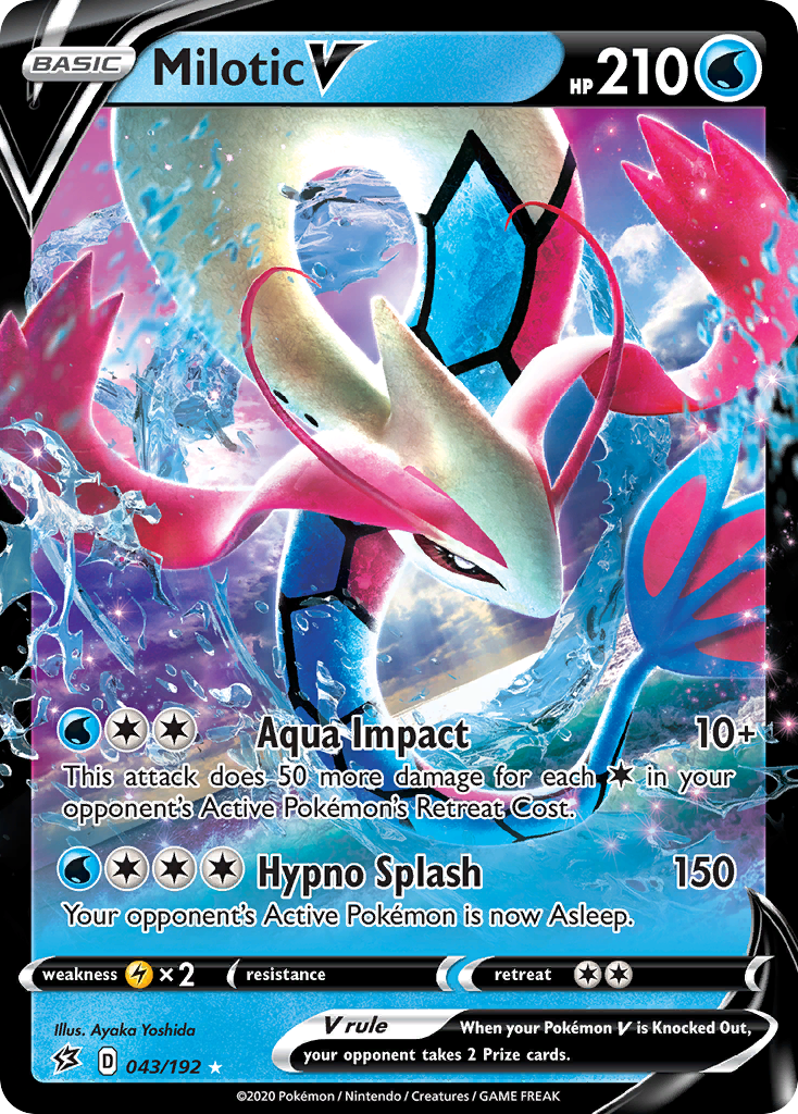 Milotic V 43/192 English Pokémon card from Rebel Clash (2020)