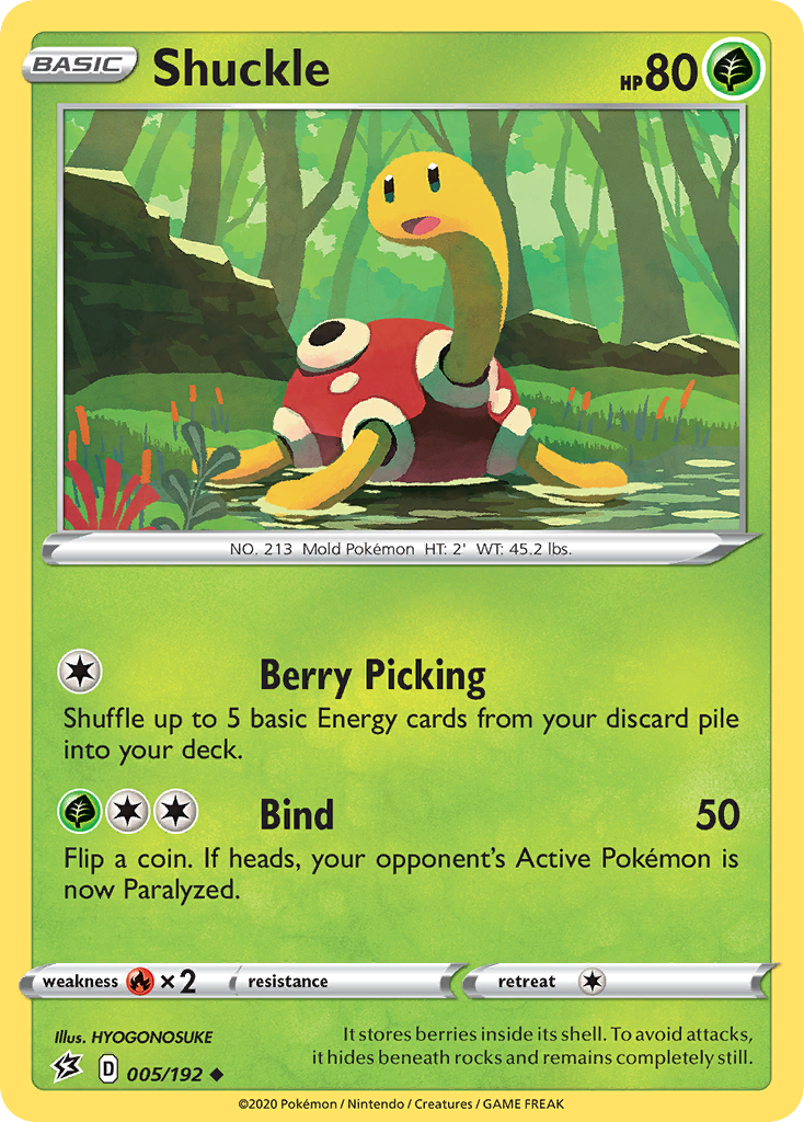 Shuckle 5/192 English Pokémon card from Rebel Clash (2020)