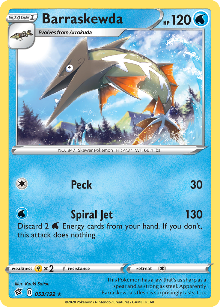 Barraskewda 53/192 English Pokémon card from Rebel Clash (2020)