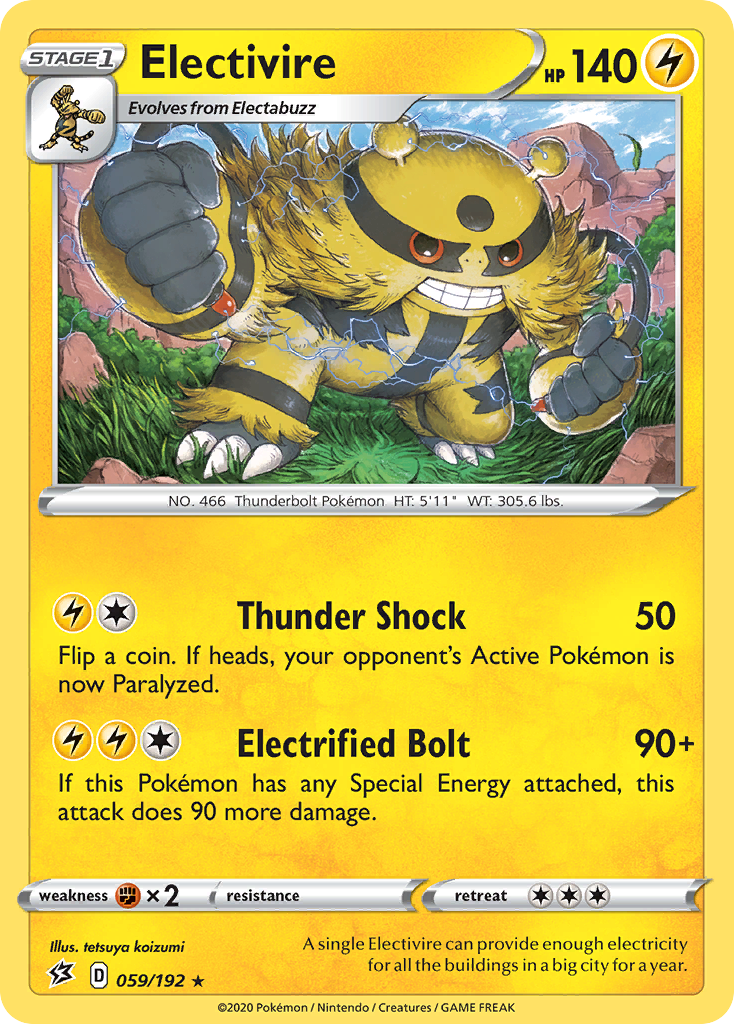 Electivire 59/192 English Pokémon card from Rebel Clash (2020)