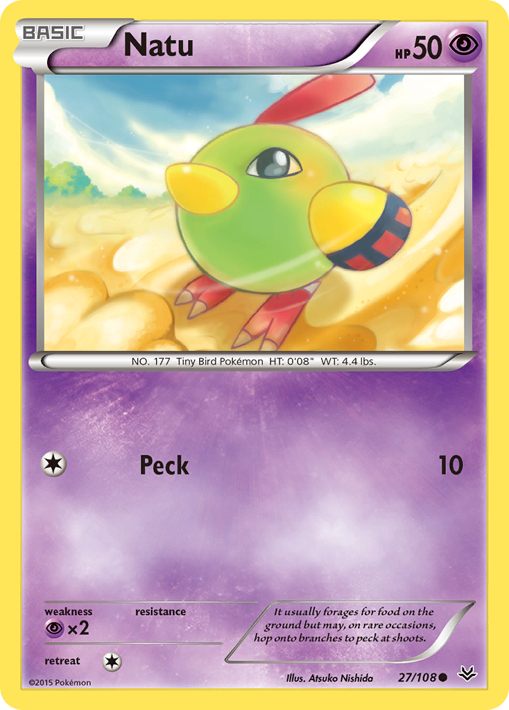 Natu 27/108 English Pokémon card from Roaring Skies (2015)