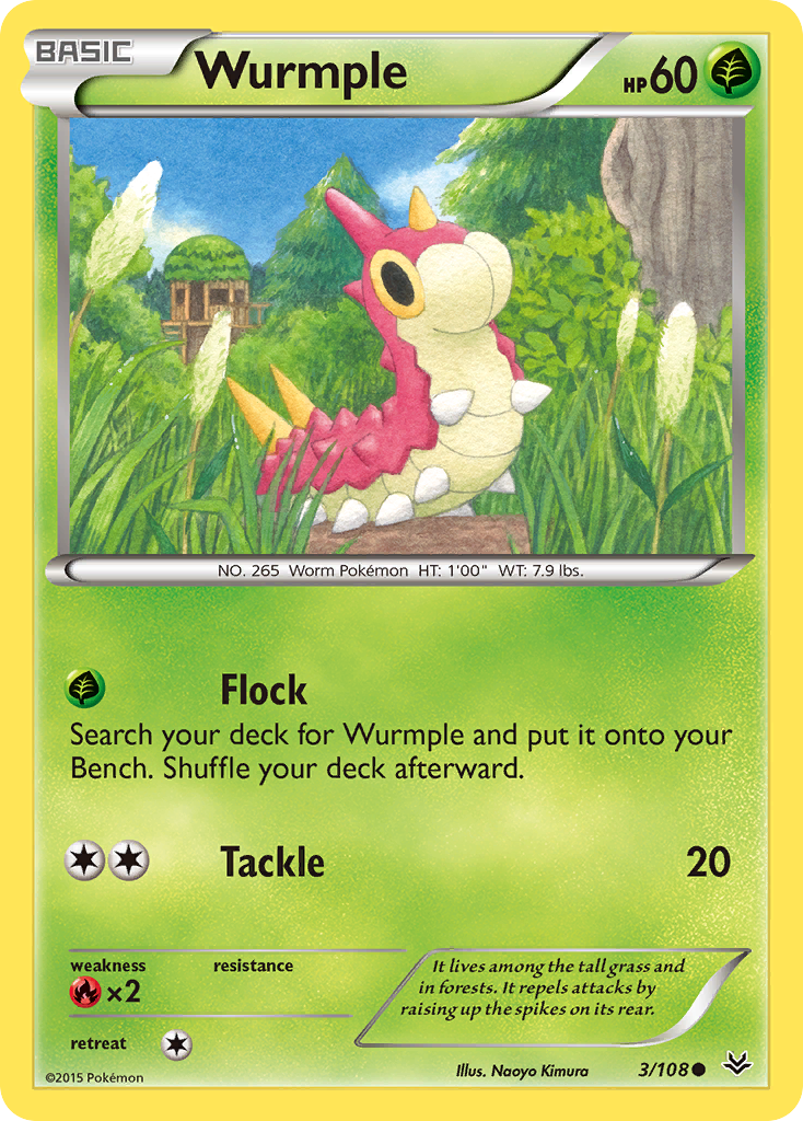 Wurmple 3/108 English Pokémon card from Roaring Skies (2015)