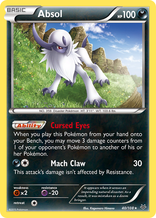 Absol 40/108 English Pokémon card from Roaring Skies (2015)