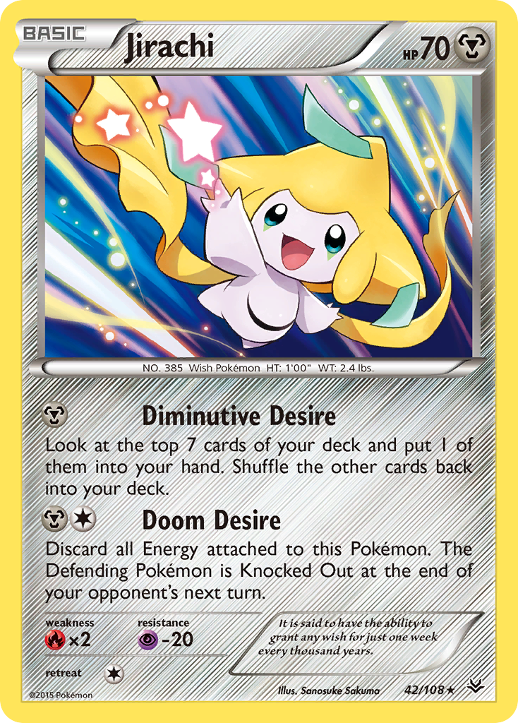 Jirachi 42/108 English Pokémon card from Roaring Skies (2015)