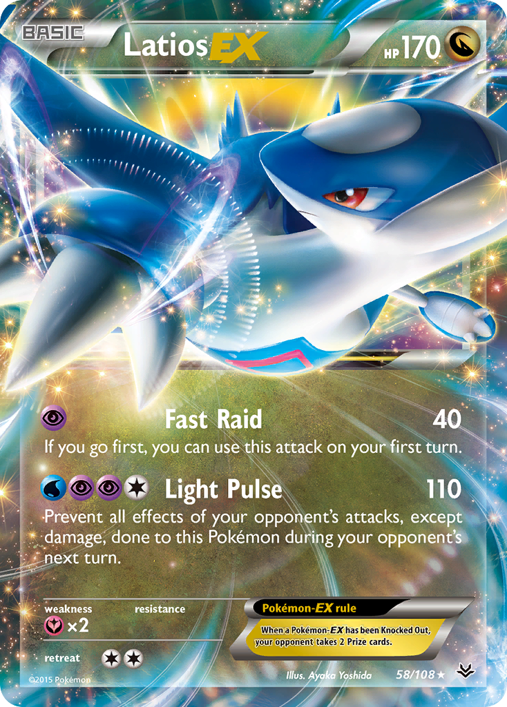Latios-EX 58/108 English Pokémon card from Roaring Skies (2015)