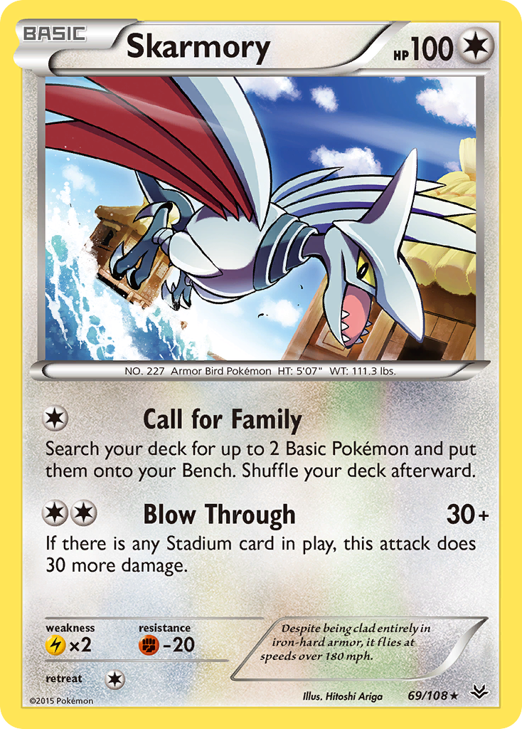 Skarmory 69/108 English Pokémon card from Roaring Skies (2015)