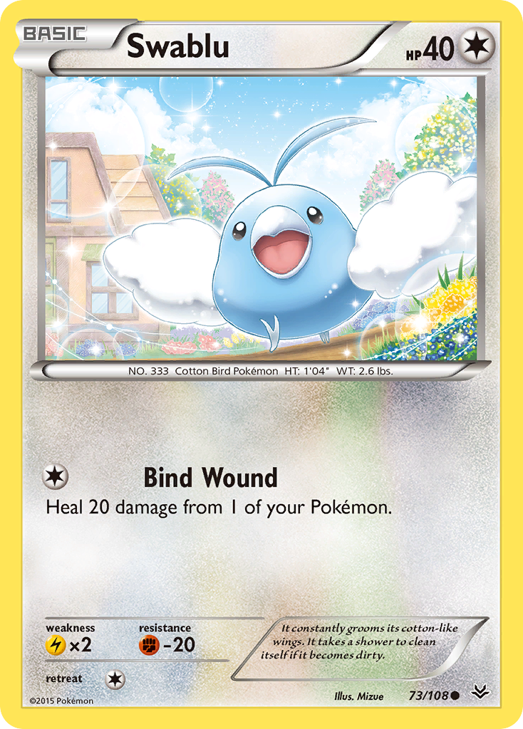 Swablu 73/108 English Pokémon card from Roaring Skies (2015)