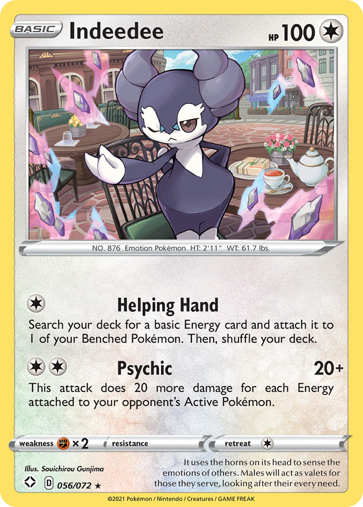 Indeedee 56/72 English Pokémon card from Shining Fates (2021)